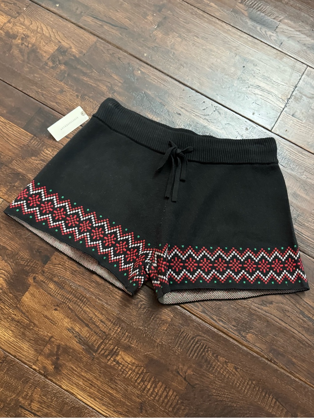 NWT Anthropologie Beach Riot Black Sweater Shorts Red Green Fair Isle Size S